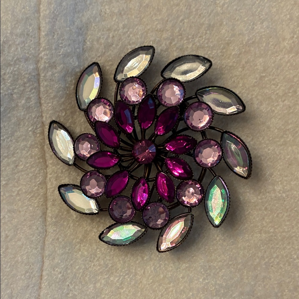 Large Pink and clear rhinestone brooch pin